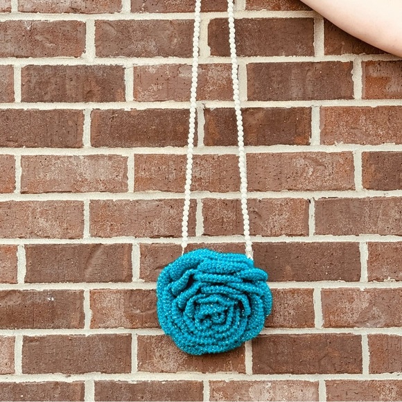 Hand Crocheted Sparkling Blue Rose Purse - Picture 4 of 15